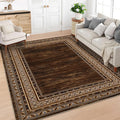 Area Rug 8x10 Washable Rug Brown Modern  Soft Non Slip Throw Carpet Low Pile Bordered  Foldable Thin Rugs