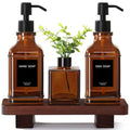 Modern Glass Soap Pump Dispenser Set with Wood Tray