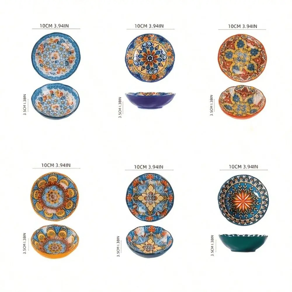 6pcs Bohemian Ceramic Small Dish 4.5 Inch - Multi-Use