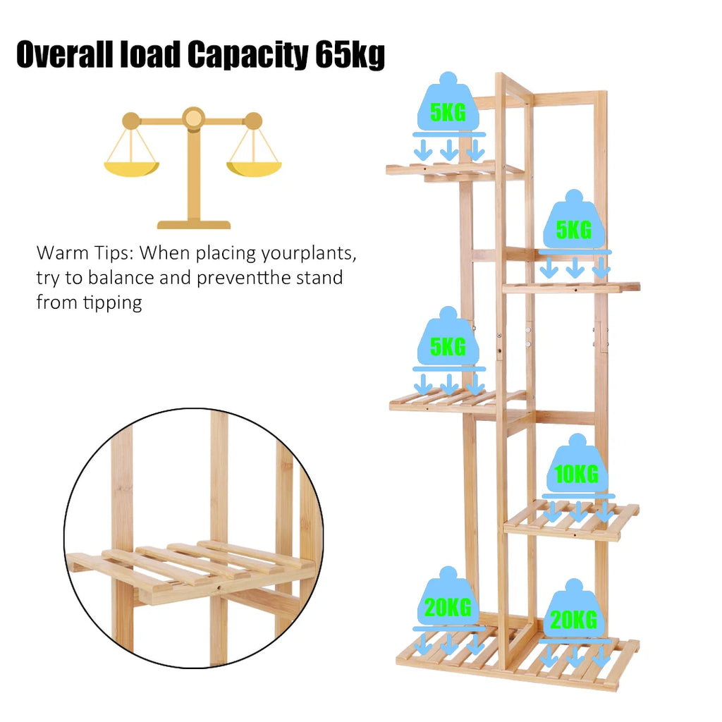 Vertically Bamboo Shelf Rack Plant Stand Display Fits Corner Indoor Outdoor
