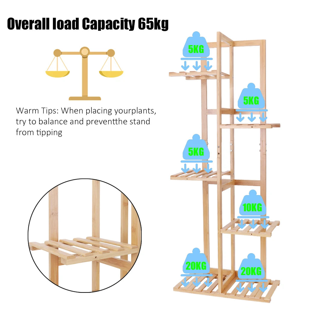 Vertically Bamboo Shelf Rack Plant Stand Display Fits Corner Indoor Outdoor
