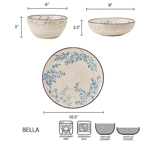 12 Pcs Ceramic Dinnerware Set, Service For 4, Multicolor