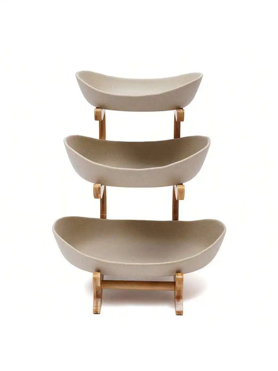 3 Brown Fruits Layered Ceramic Compote Porcelain