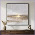 Modern Abstract Landscape Wall Art, Gray Black Gold Framed Canvas Print 30x30 In