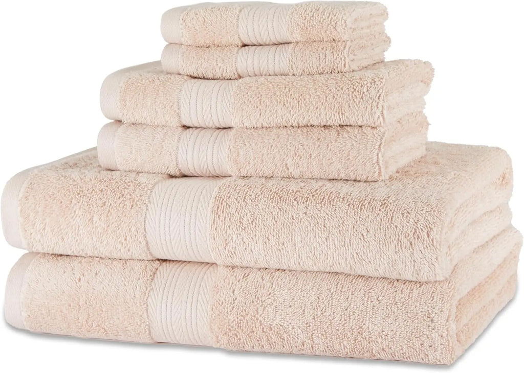 6 Piece Oversized 100% Cotton Bathroom Towel Set Fade Resistant Soft Absorbent 2 Bath 2 Hand 2 Washcloths Black