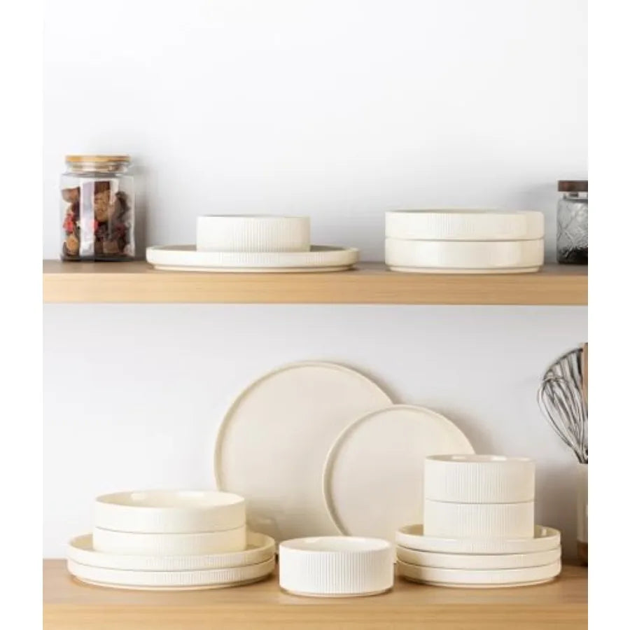 4 serve, 12 Pieces Porcelain Lightweight Plates and Bowls Sets, Scratch Resistant Oven, Microwave