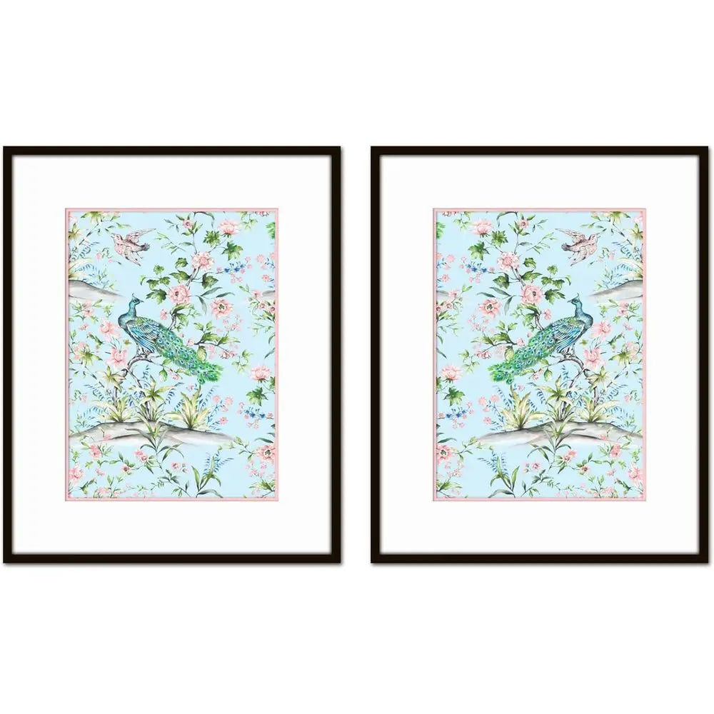 Blue Collage Prints  Vintage Botanical Wall Art 24X30 SET of 2