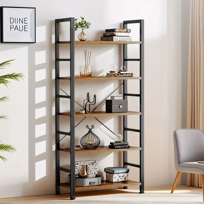 5 Tier Bookshelves,  Shelf Storage Organizer, Free Standing Vintage Style