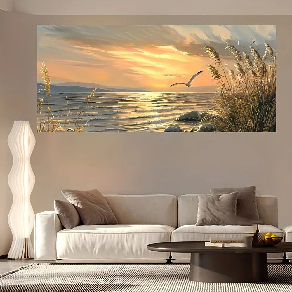 Sunset Beach Art canvas printed ,1.5 inch thick pine solid wood frame