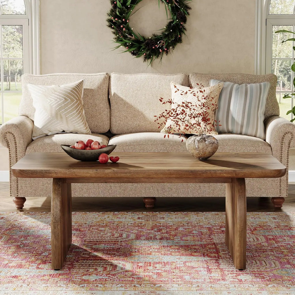 Rectangle Wood Table  Farmhouse Sturdy Base