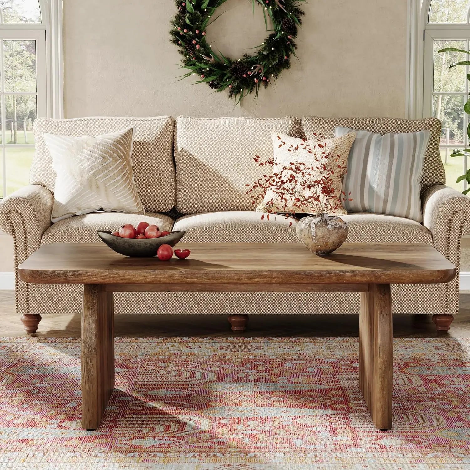Rectangle Wood Table  Farmhouse Sturdy Base