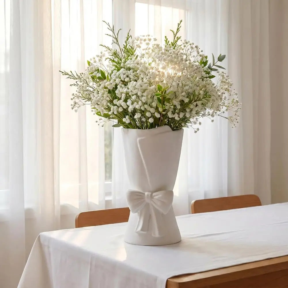 Elegant White Ceramic Vase  9.64 inches