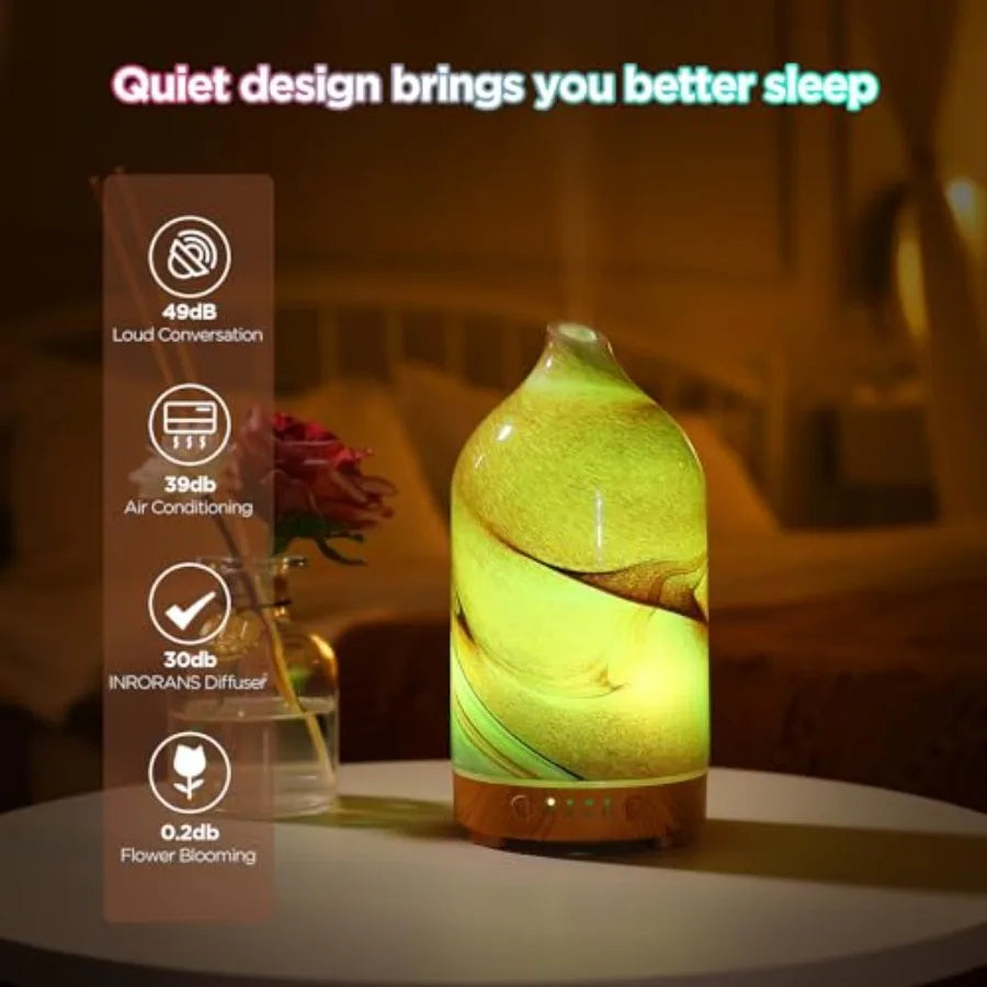 Hand Blown Essential Oil Diffuser Ultrasonic Cool Mist Scent , Whisper Quiet