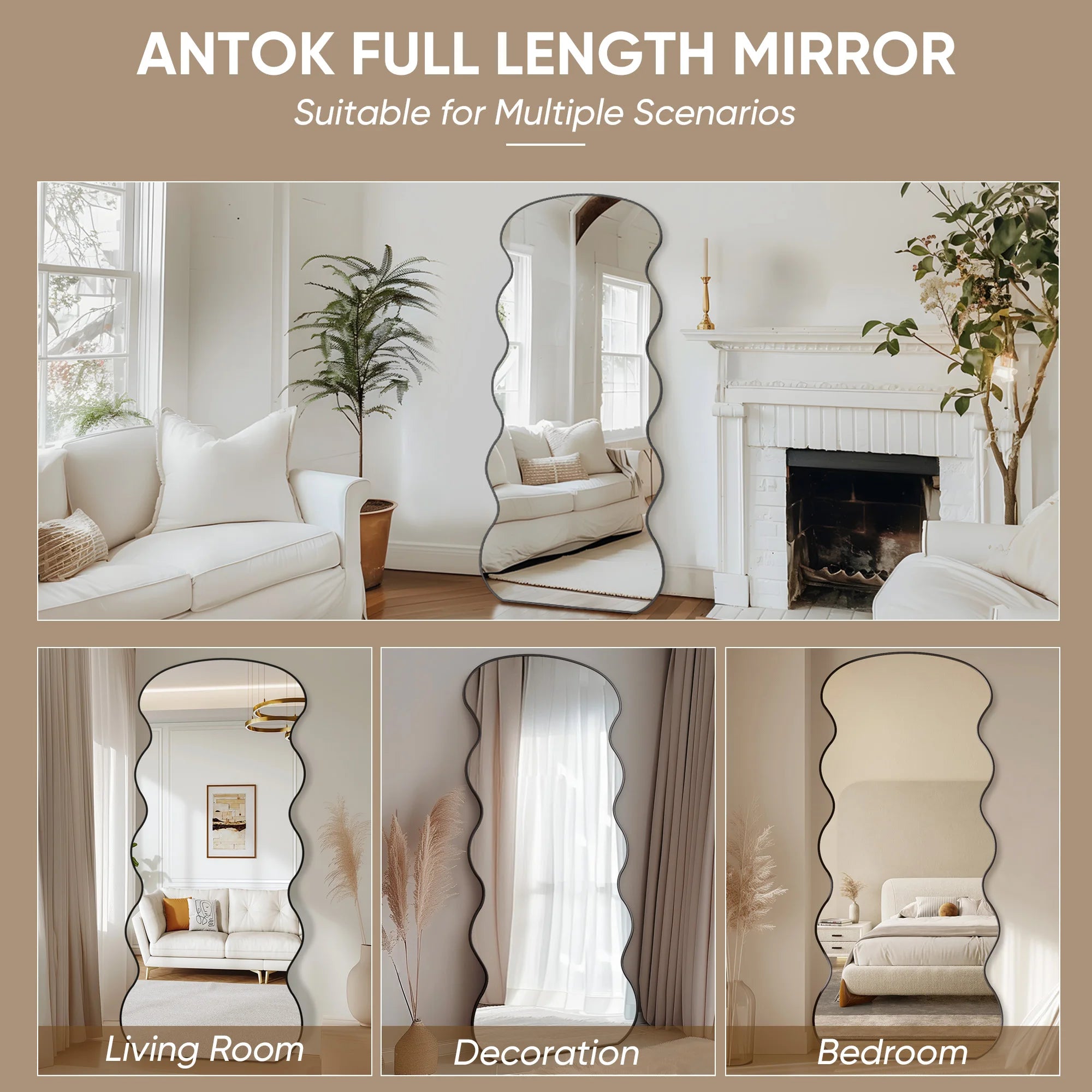 Full Length Mirror, 76"x34" Wavy