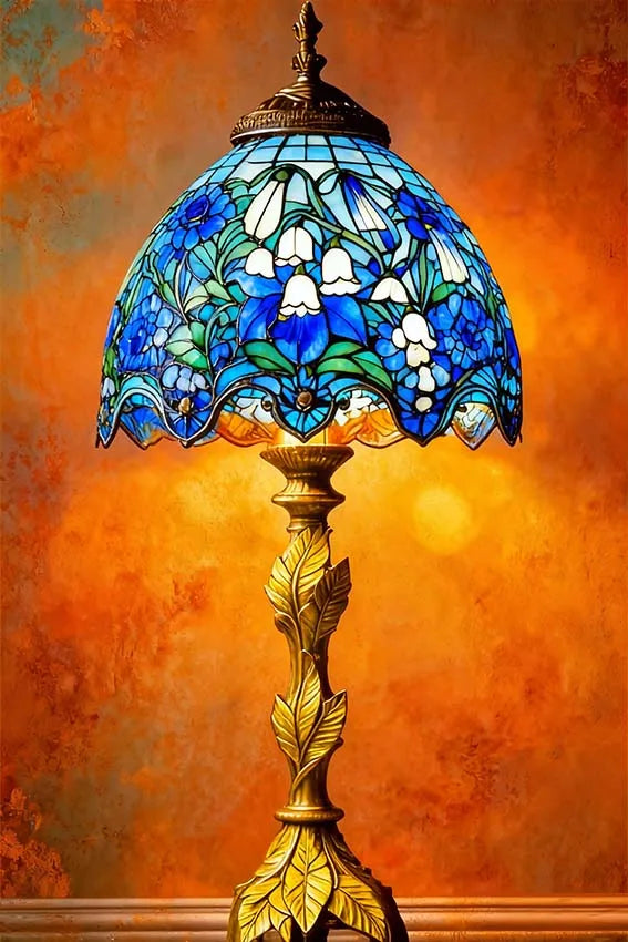 Elegant Vintage Floral Glass Table Lamp Metal Sign Warm Beige