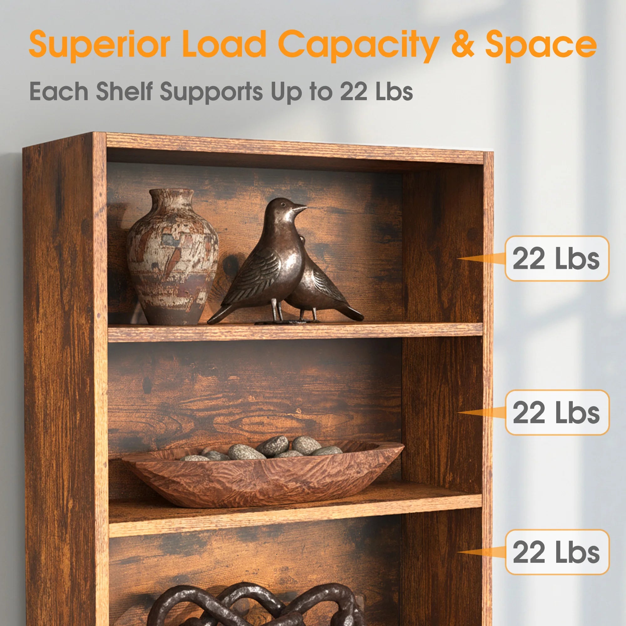 6 Shelf Bookcase Wooden Large 63 Inch Tall Bookcase Standing Open Book Shelf Organizer Adjustable Display