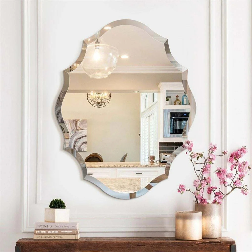 2 Sizes Antique Floral Outcut Oval Wall Mirror  Heavy Beveled Edge