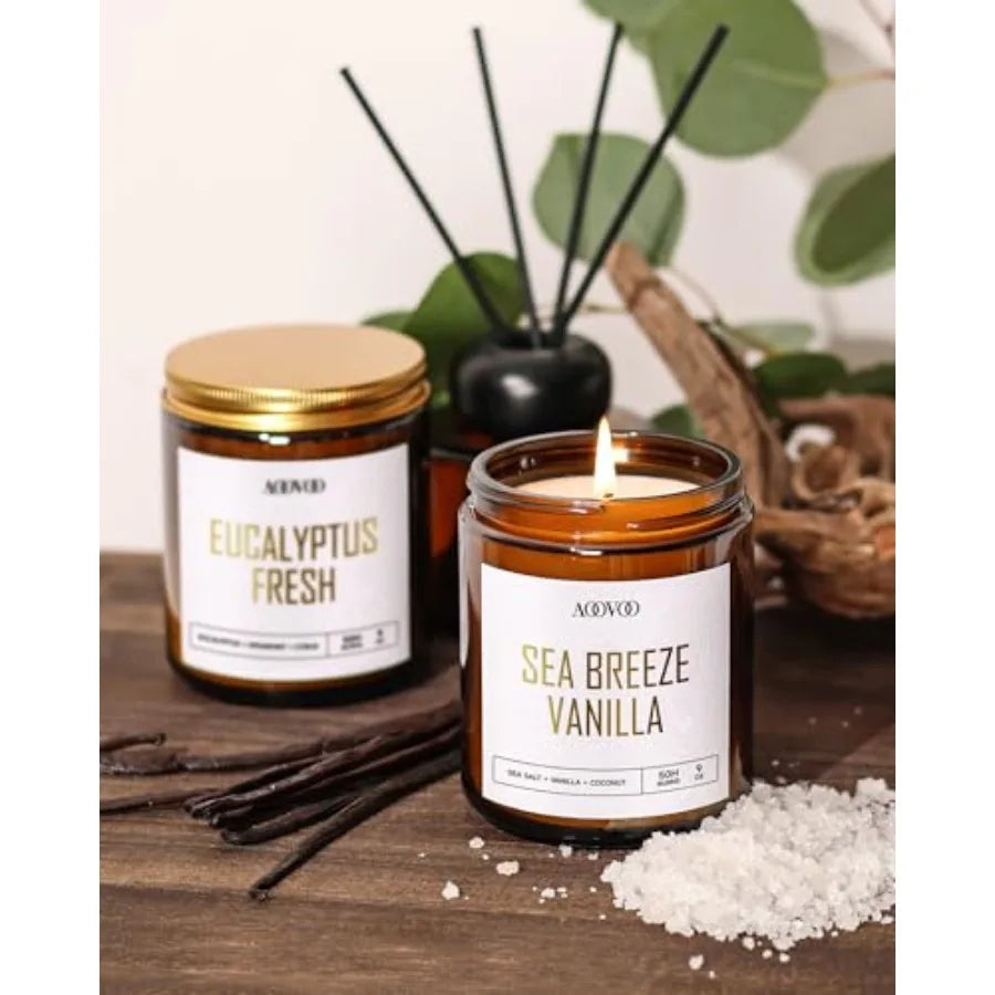 4PC Scented Candle Set, 36 oz Soy Candles Lavender/Vanilla/Eucalyptus/Sage