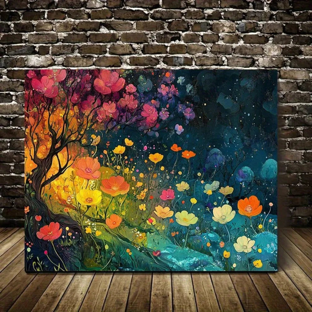 1.5 inch thickness, interior decorative floral and tree art, bright, colorful