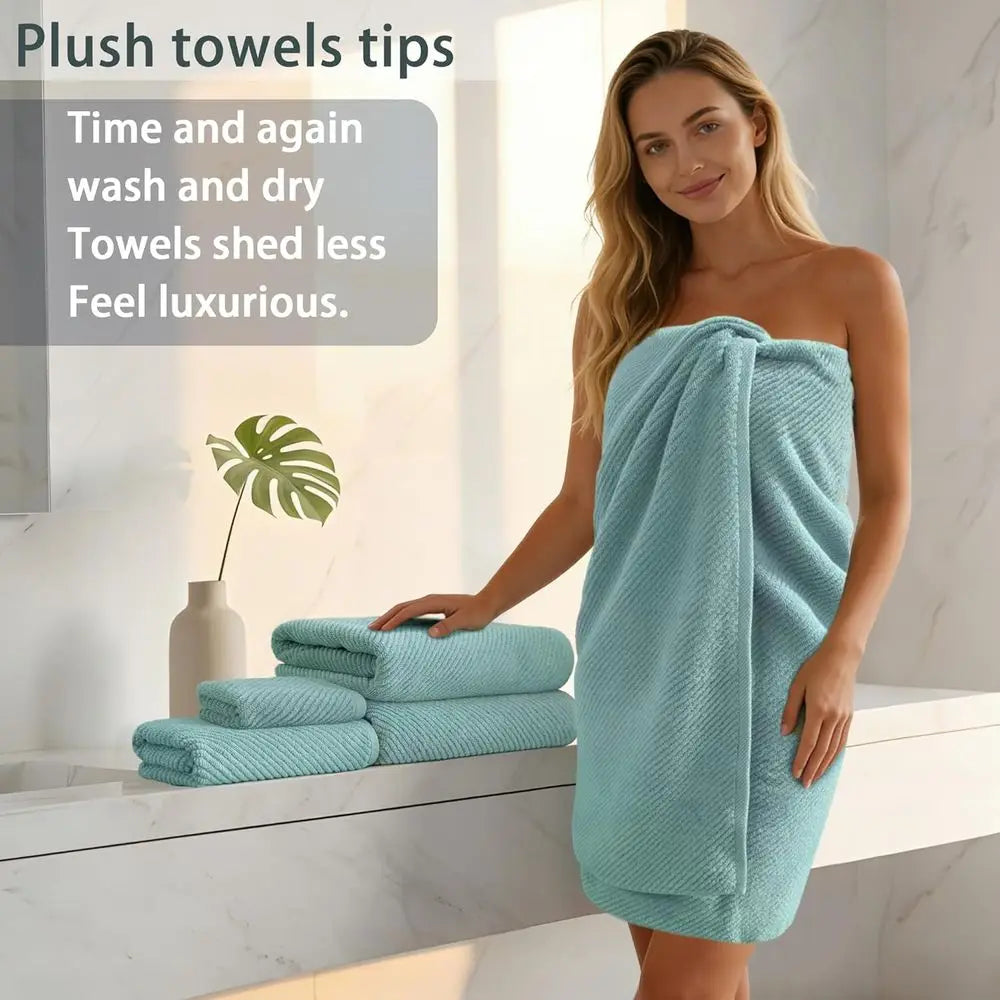 Pure Cotton Luxury Bath Towel Set: 6-Piece with 2 Large, 2 Hand, 2 Washcloths in Aqua Teal