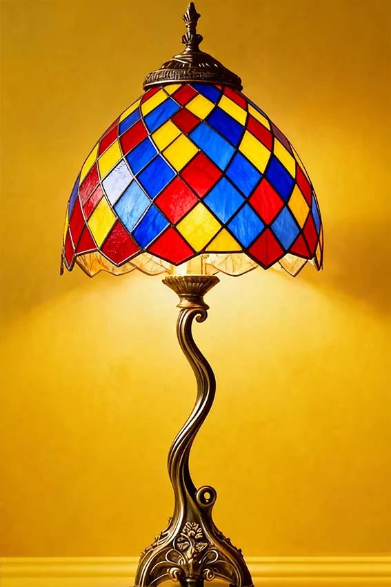 Elegant Vintage Floral Glass Table Lamp Metal Sign Warm Beige