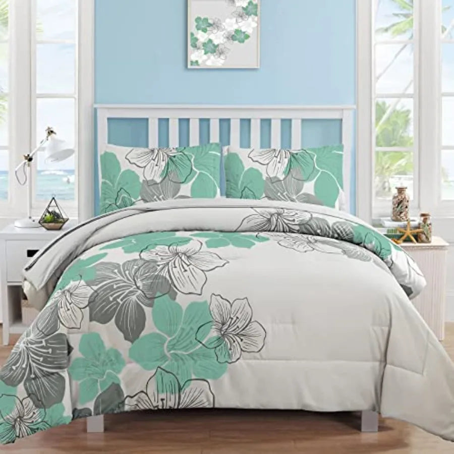 Floral Comforter Set Size, 7 Pieces Bed in a Bag Floral Comforter and Sheet Set, Soft Microfiber