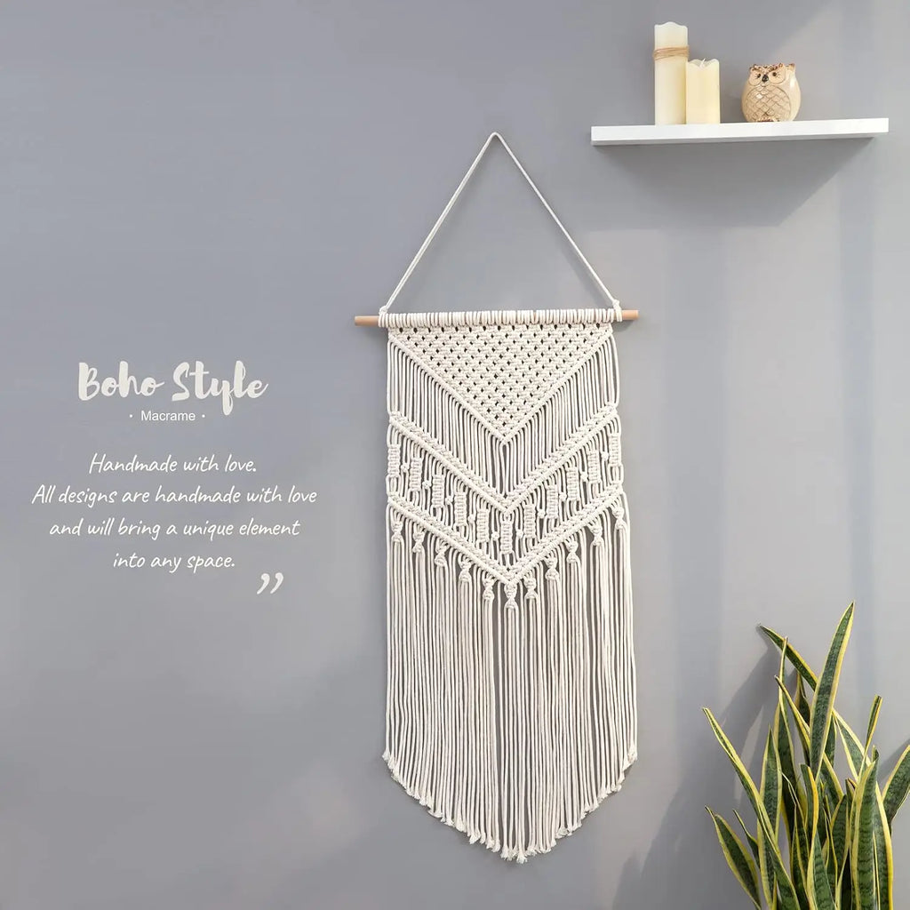 Macrame Wall Hanging Boho Decor, Handmade Cotton Tapestry  17x33 Inches