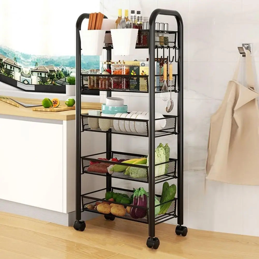 Storage Basket, 5 Tier Stackable Metal Mesh with 360 Wheels