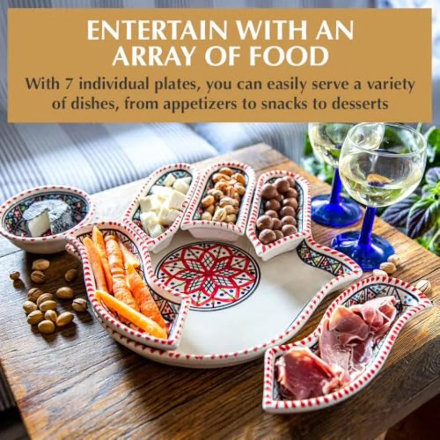 Hamsa Serving Platter 7-Piece Hand-Painted Ceramic