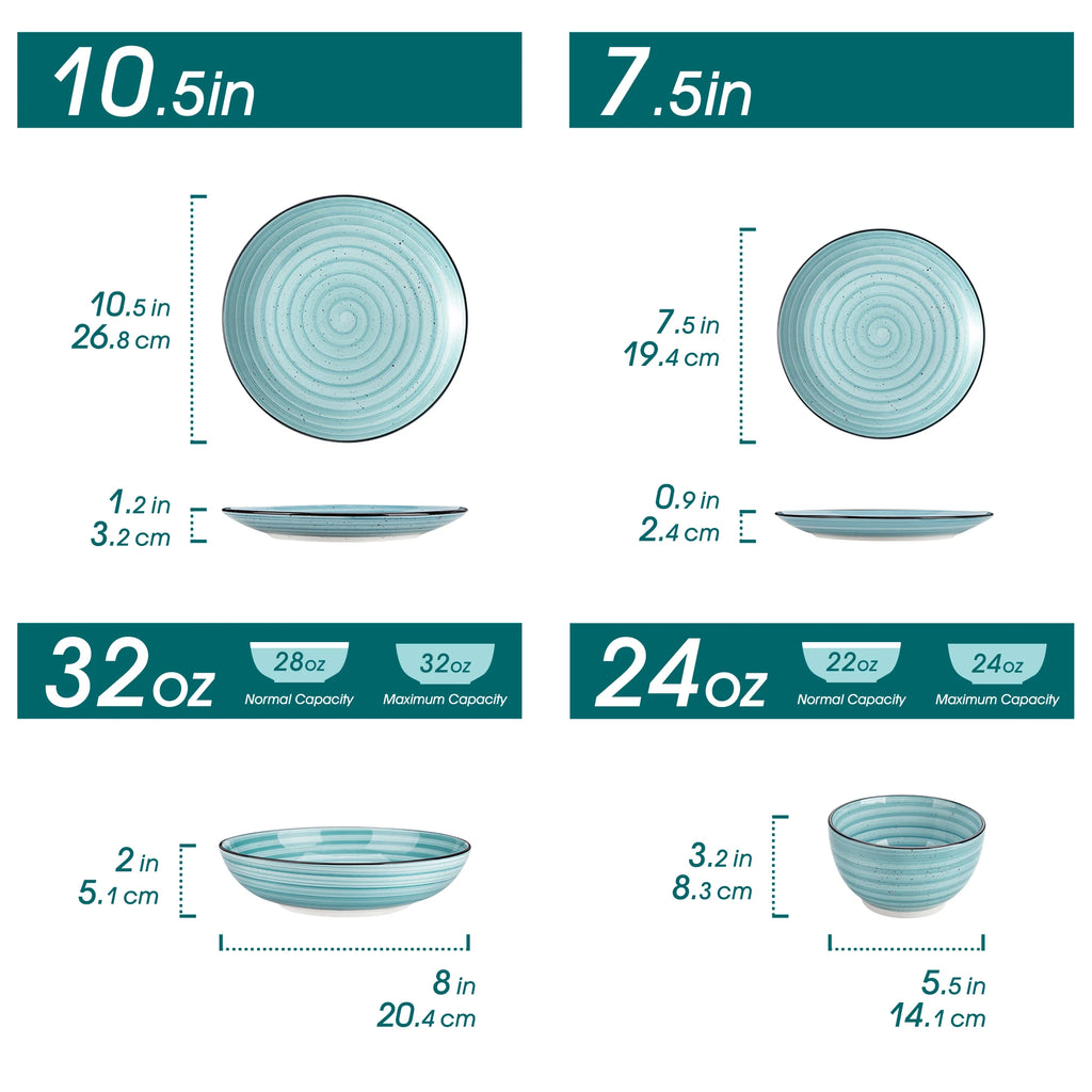24/48 Piece Blue Plates Dinner Sets Two-Sided Dinnerware Sets Hand painted Spiral With 6 Dinner Plate/Dessert/Soup/Bowl