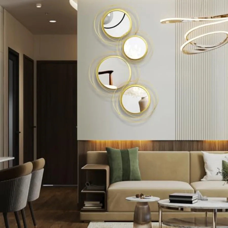 4 Pcs Decorative Wall Mirror Round Modern Circle Mounted Mirror Metal Wall Art Decor