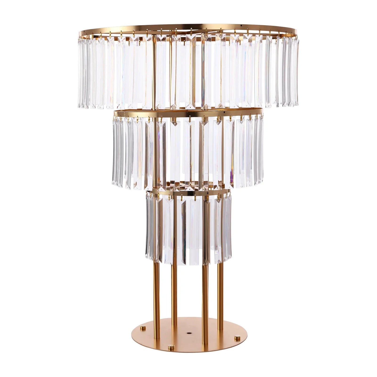 35.4inch Gold Centerpieces Table Crystal Flower Stand 3 Tier Vase Metal Round Chandelier