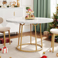 120cm Round Table - Wooden Faux Marble Top & Gold Base Design