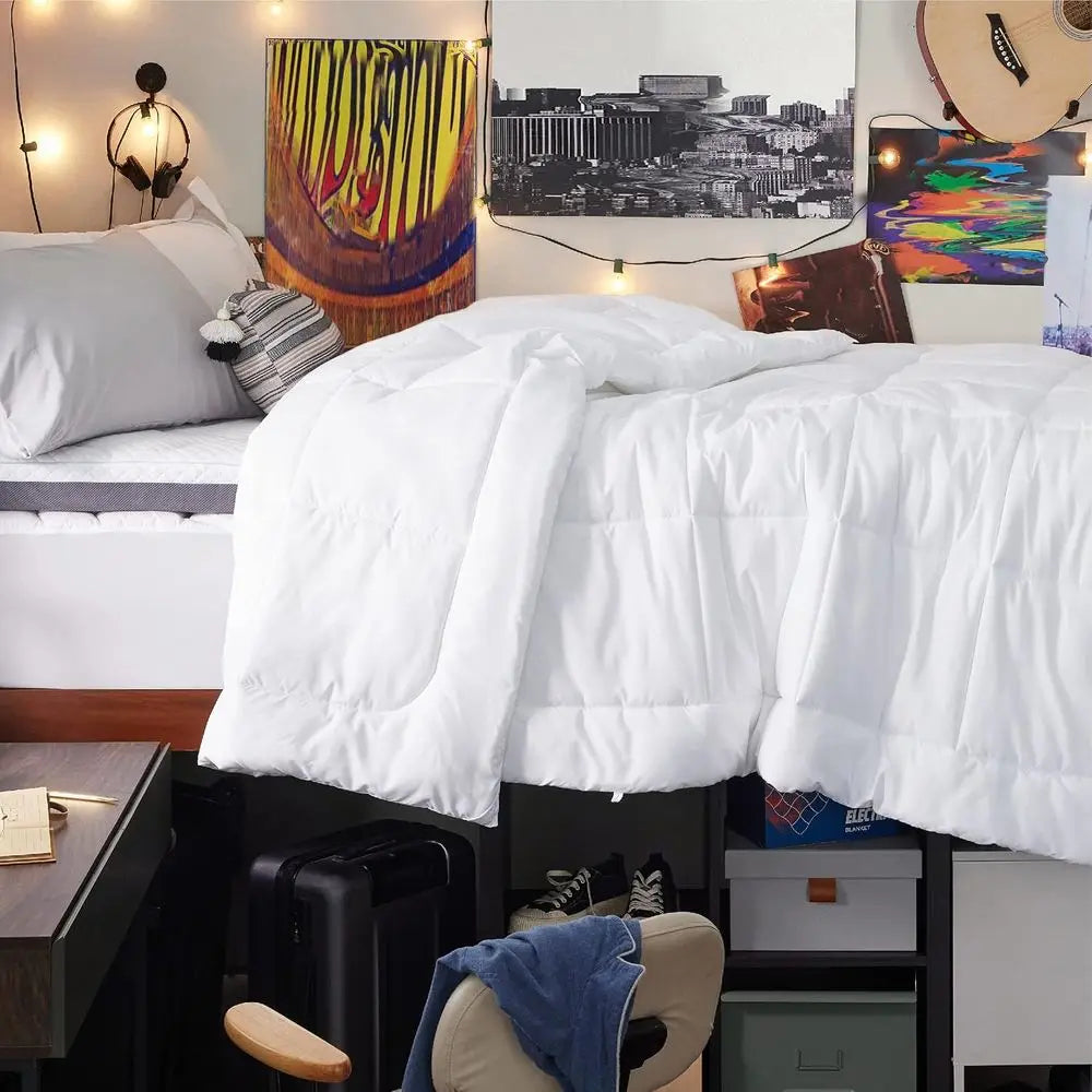 Quilted Duvet Insert Twin XL Size, All Season, GentleSoft Down with 8 Tabs, Unisex, White, Twin XL 92 x 68