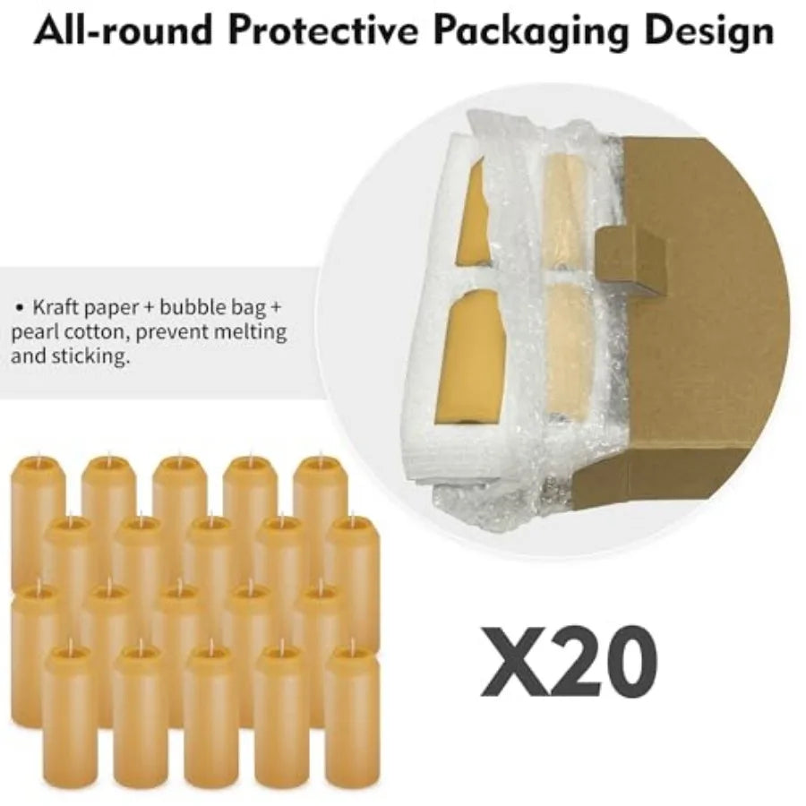 Pack 15H+  3" Natural Beeswax Candles Emergency Long Burning [18H+ Inside Candle Lanterns],