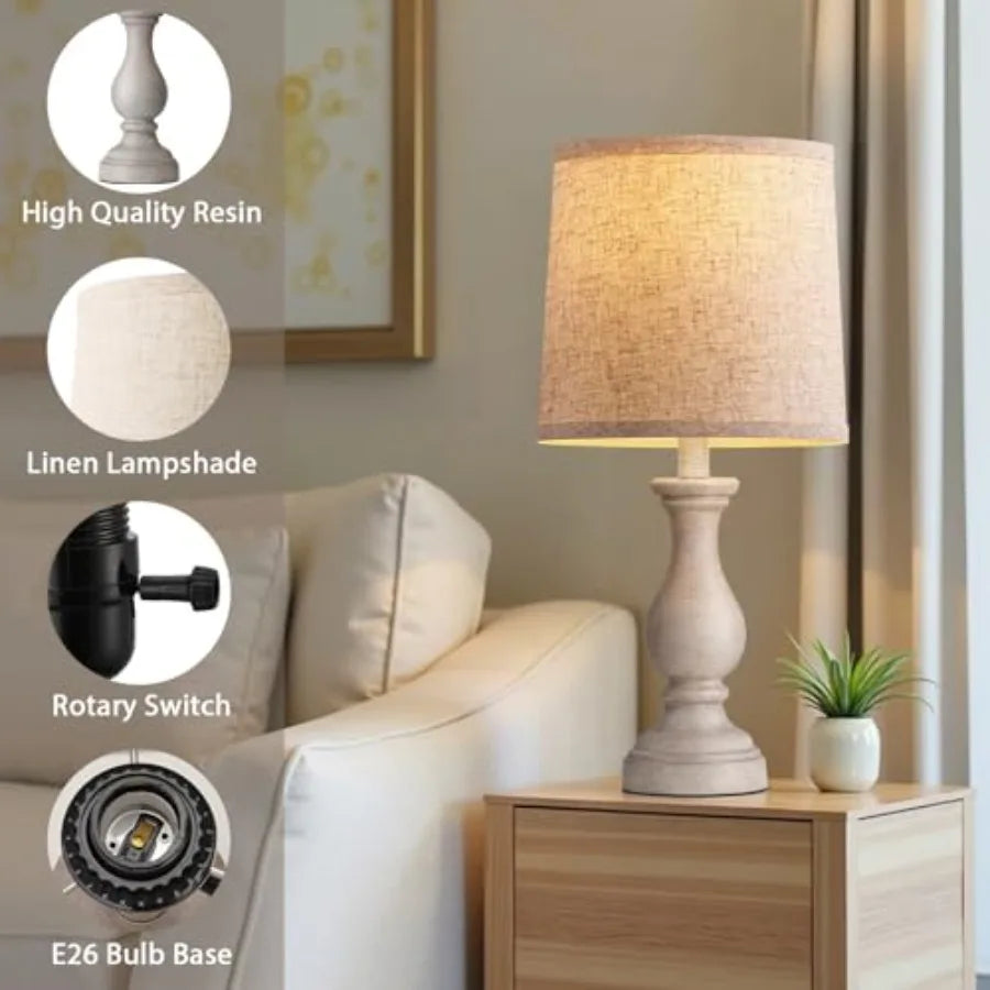 Farmhouse Table Lamps Set of 2 - Rustic Bedroom Lamps  22" Boho Bedside Lamp