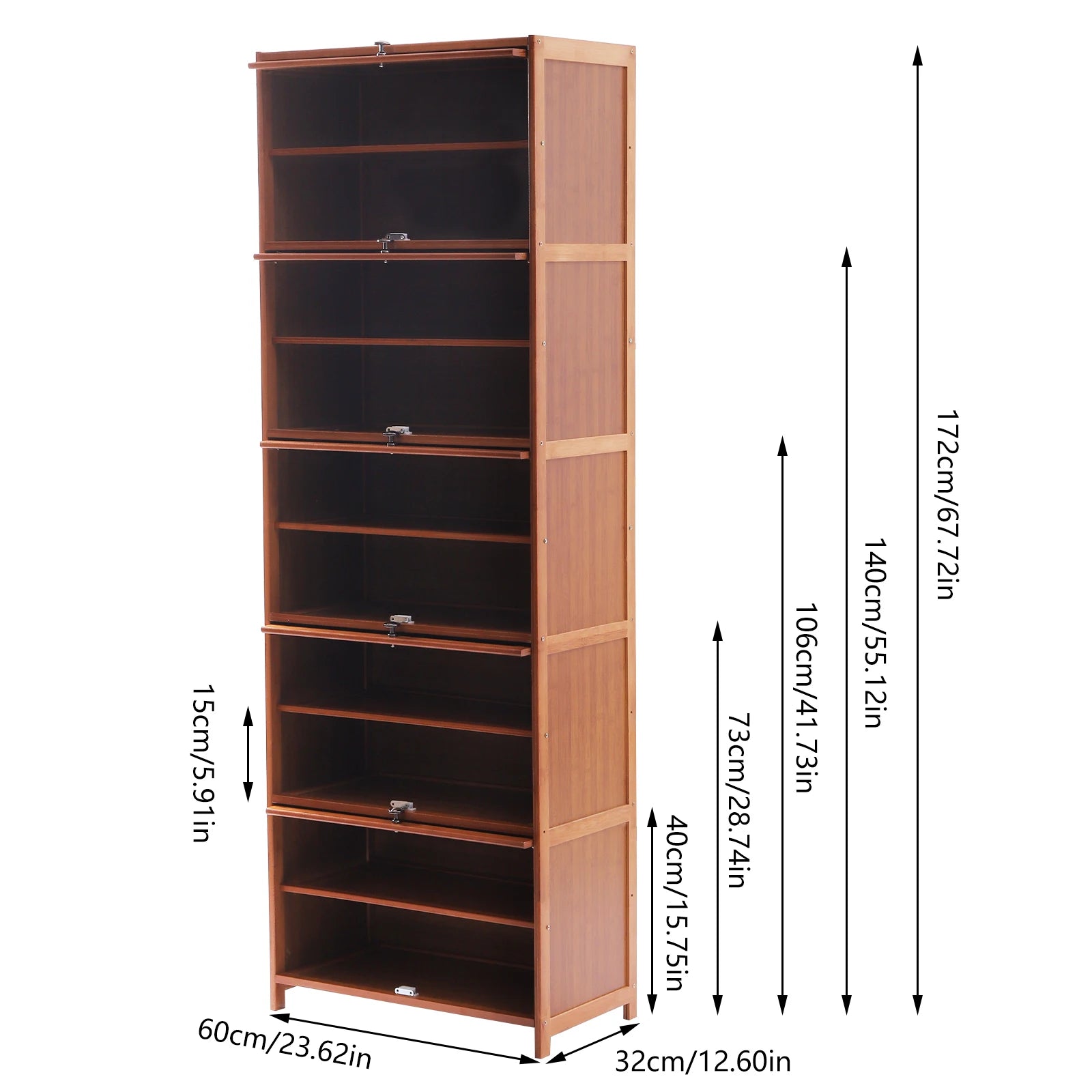Shoe Cabinet, 11 Bamboo Tier Free Standing Organizer Shelf, Waterproof Storage,, Vintage Brown, Top Platform for Keys Bags Decor