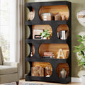 71" Tall 4 Tier S Shaped Bookcase Wood Decorative Storage Shelving, Modern Freestanding Display Shelves