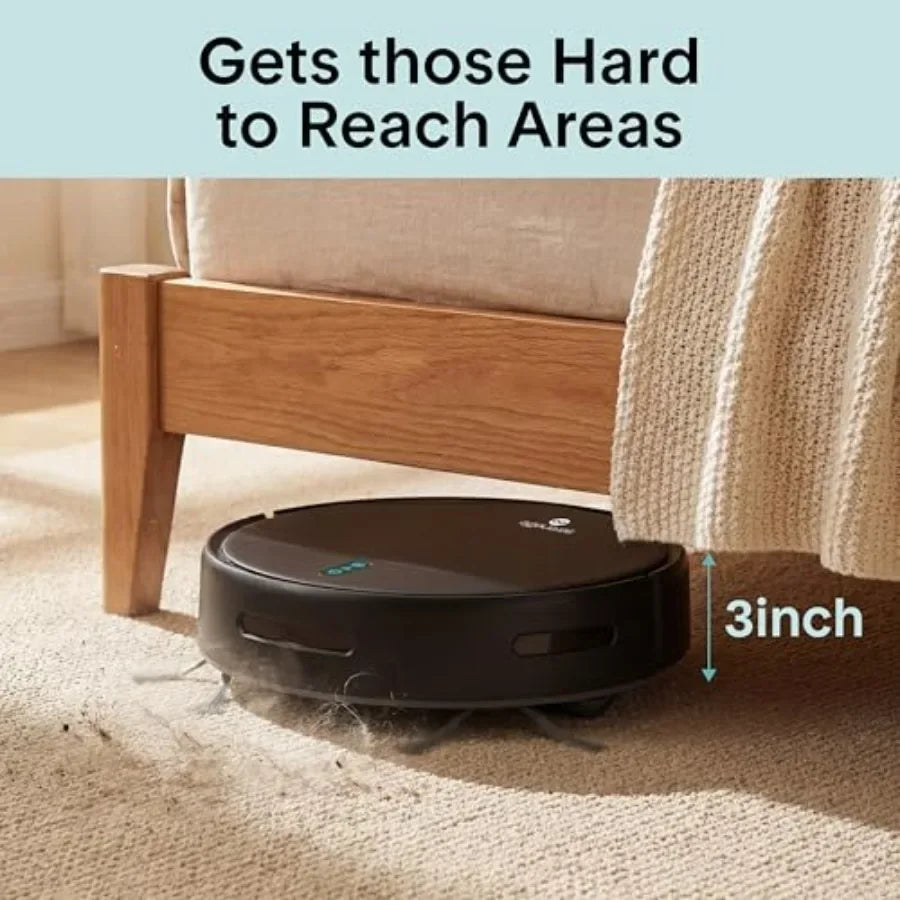 Automatic Robot Vacuum Cleaner and Mop Combo for pet hair and all floor types, black ABS plastic, app control with 3 cleaning modes