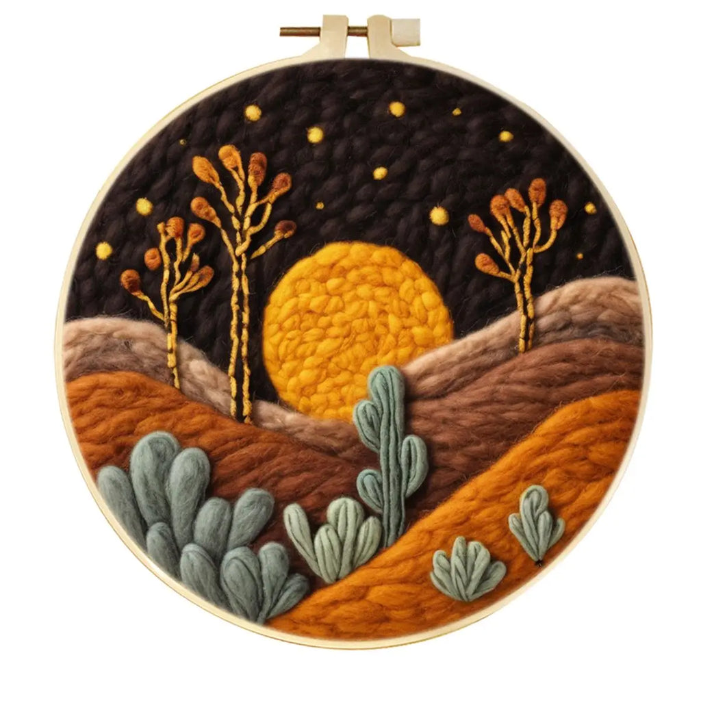CHENISTORY DIY Wool Felting  Mountain Landscape With Embroidery Frame