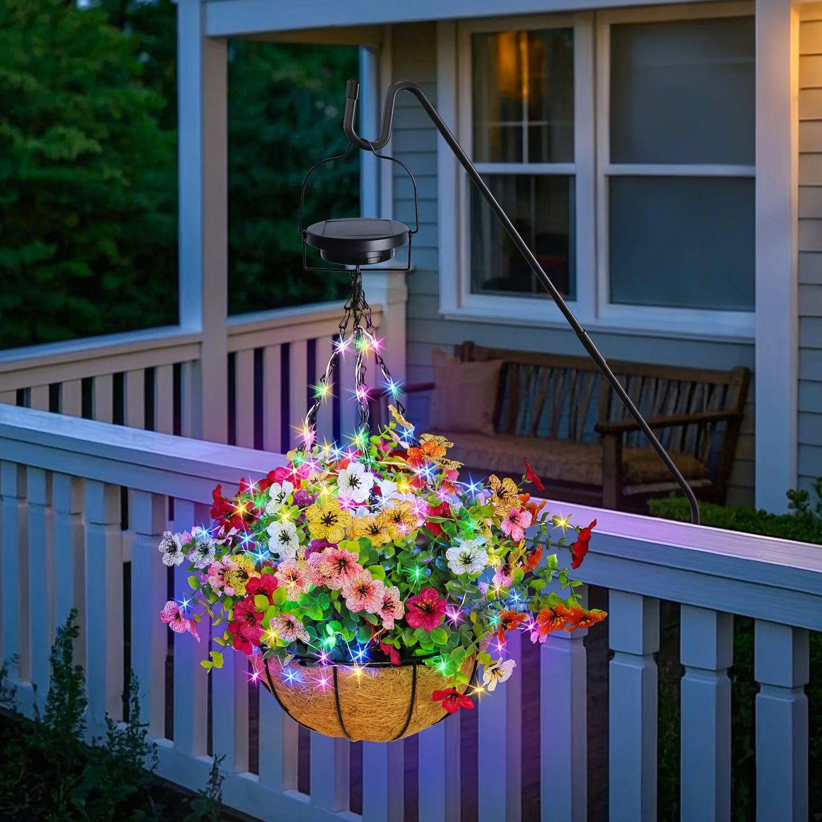 Solar-Powered Hanging Flower Basket Lights Outdoor DIY Copper Wire RGB Lights