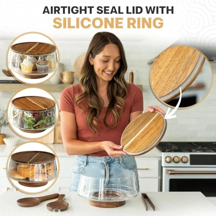 Large Glass Salad Bowl with Lid Set, 5.7 L  Trifle and Serving Bowls with Lids as Cheese Board