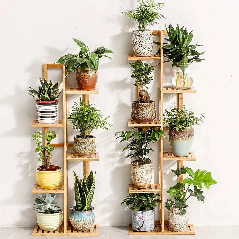 Vertically Bamboo Shelf Rack Plant Stand Display Fits Corner Indoor Outdoor