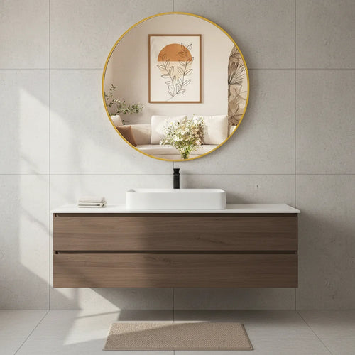 20" Gold Round  elegant Wall Mirror 20" Frameless Shatterproof Style