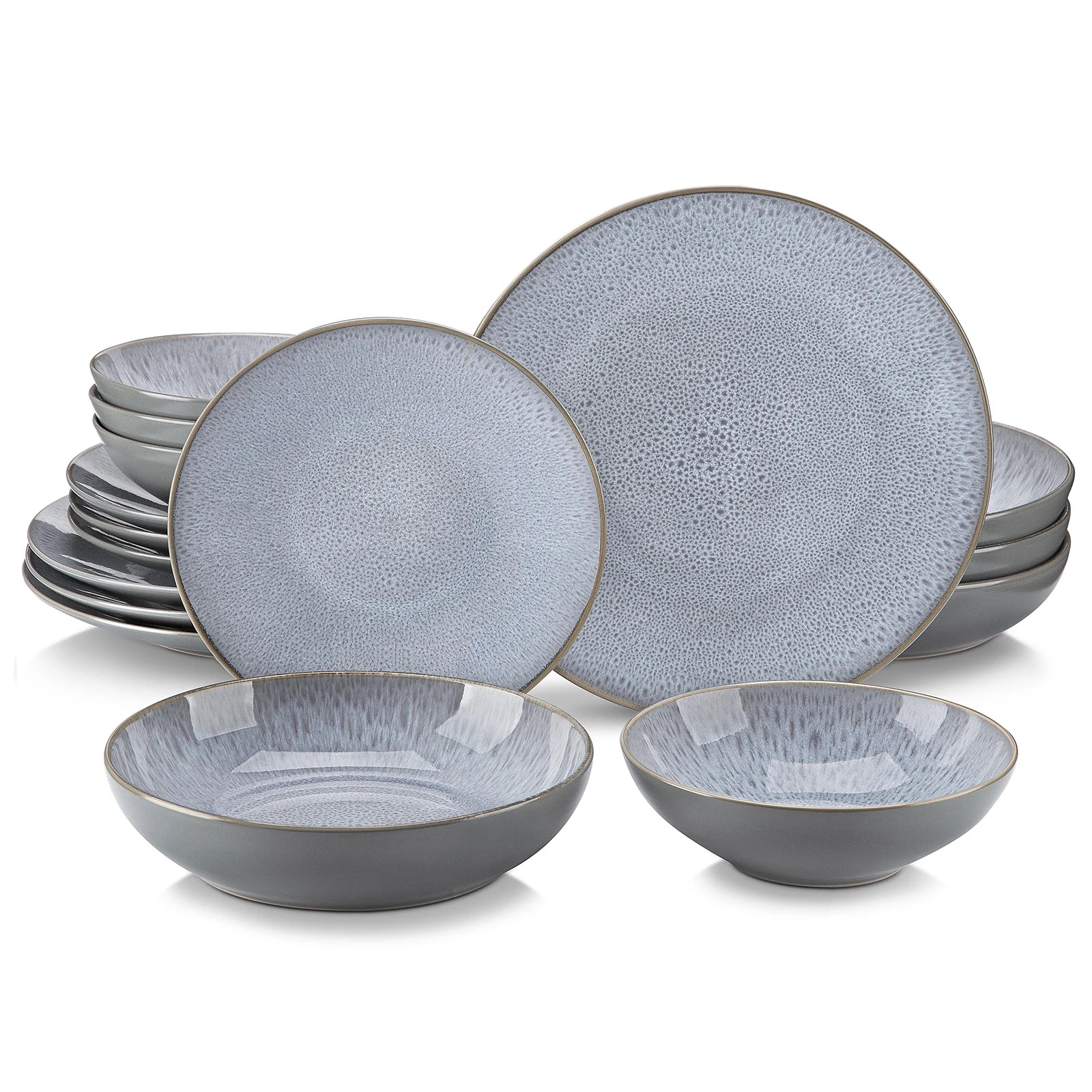 16/32/48 Piece Embossed Stoneware Tableware Set with Dinner/Dessert Plate/Soup Bowl/Mug Service for 4/8/12 Person