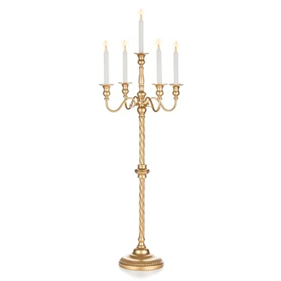 Gold Floor 5 Arm Tall Candelabra T Metal Taper