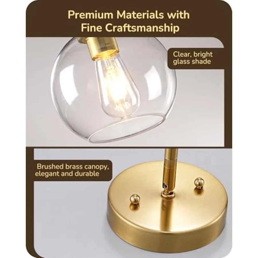 Pendant Light Fixtures with Clear Glass Globe Shade, Kitchen Hanging Lighting Over Island, Hardwired Adjustable