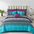 8 Pcs Bed in a Bag Bohemian Striped Bedding Quilt Set Paisley Floral Comforter and Sheet Microfiber