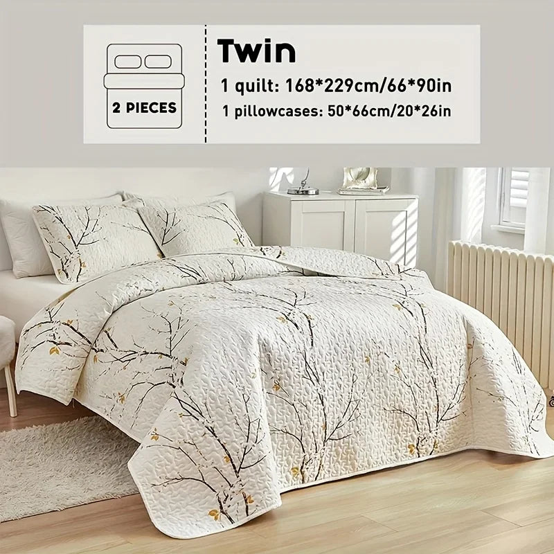 2/3pcs Floral Comforter Quilt Set Queen King Full Twin Size, White/Grey Soft Microfiber Reversible Bedding With Shams