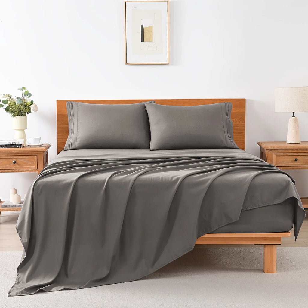 4pcs 120GSM Summer Cooling Bed Sheet Set18 Inch Deep Pockets - 1 Flat Sheet And 1 Fitted Sheet And 2 Pillowcases - Wrinkle Free And Easy Care TC1800